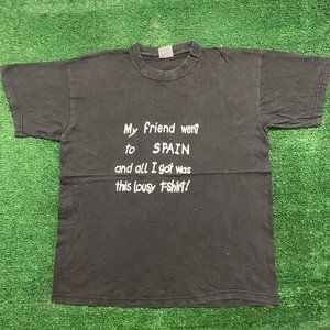 Vintage 90s Spain Tourist Ironic Humor T-Shirt Faded Black L Souvenir Travel